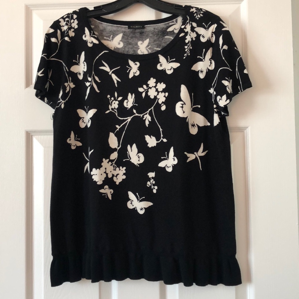 Talbots short sleeve ruffle hem sweater top
